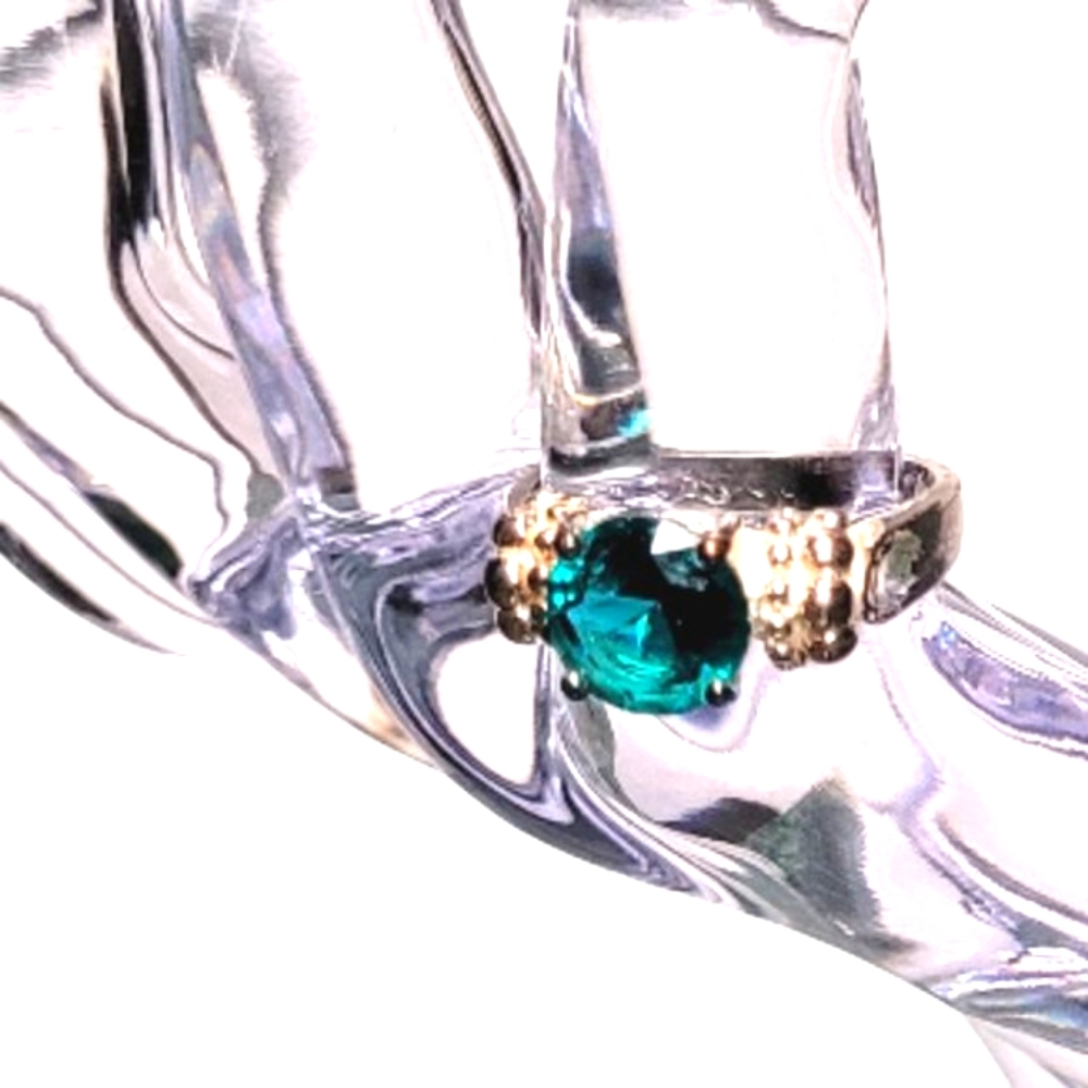 Deep Turquoise Blue Cubic Zirconia Ring Size 7.5